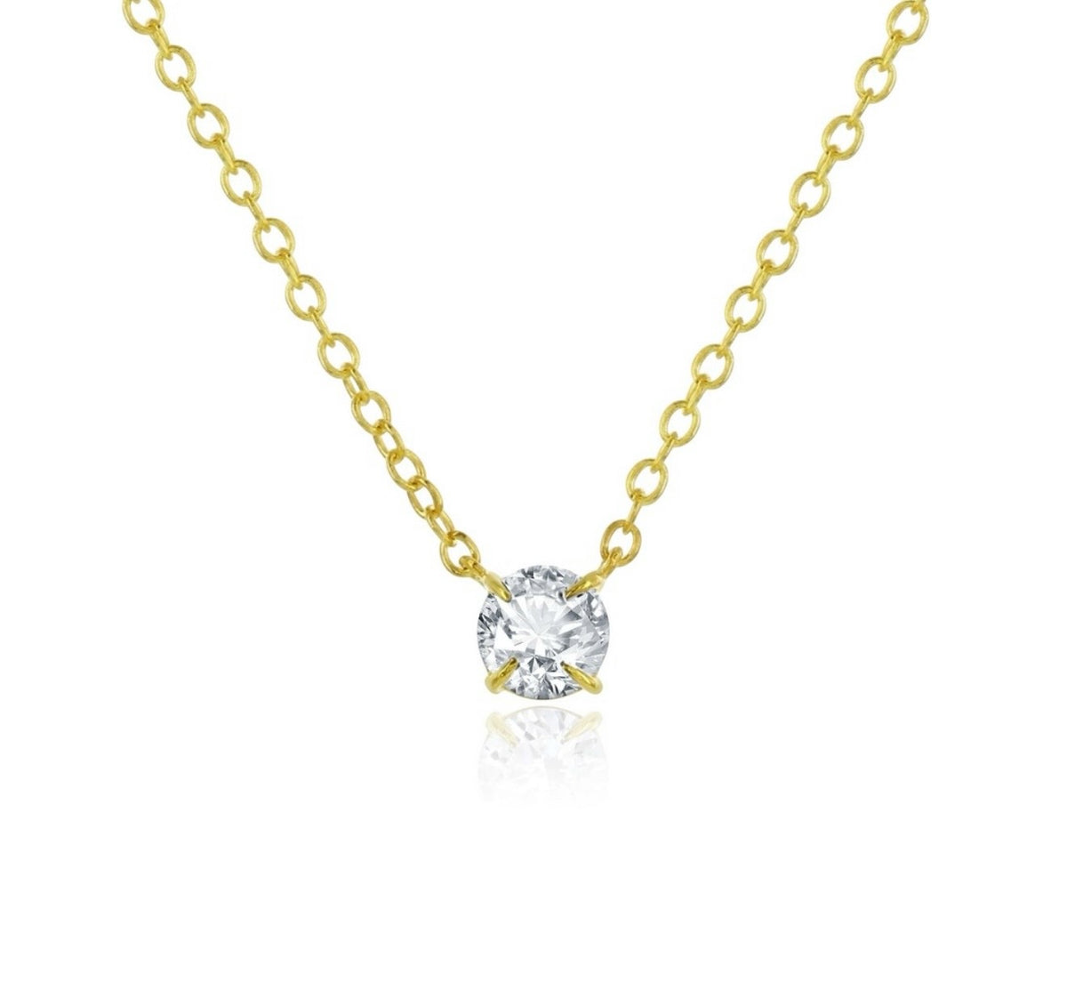 Sterling Silver 4mm Solitaire Lab Grown Diamond Necklace Gold