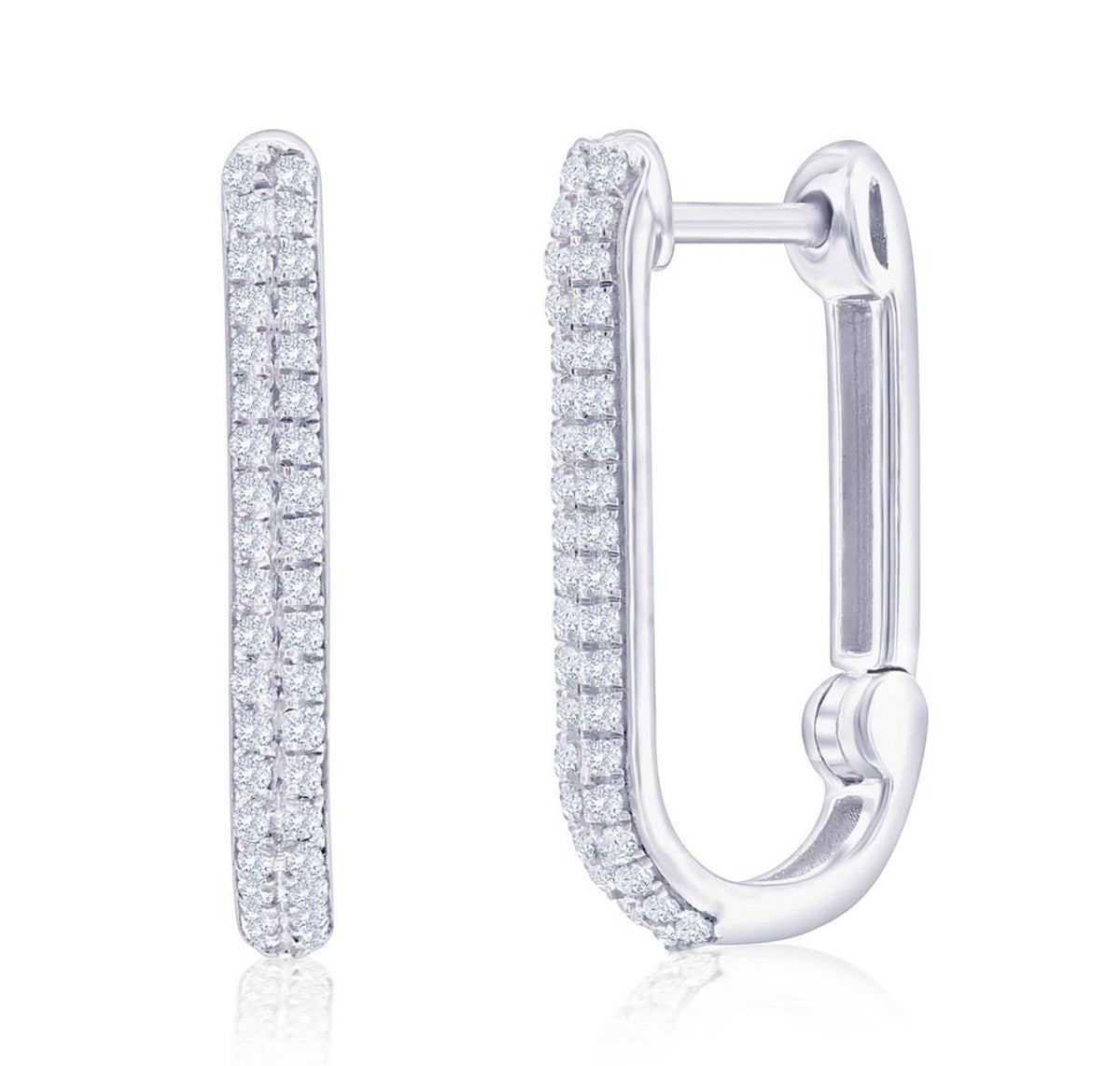 Sterling Silver U-Shaped Diamond Hoop Earrings