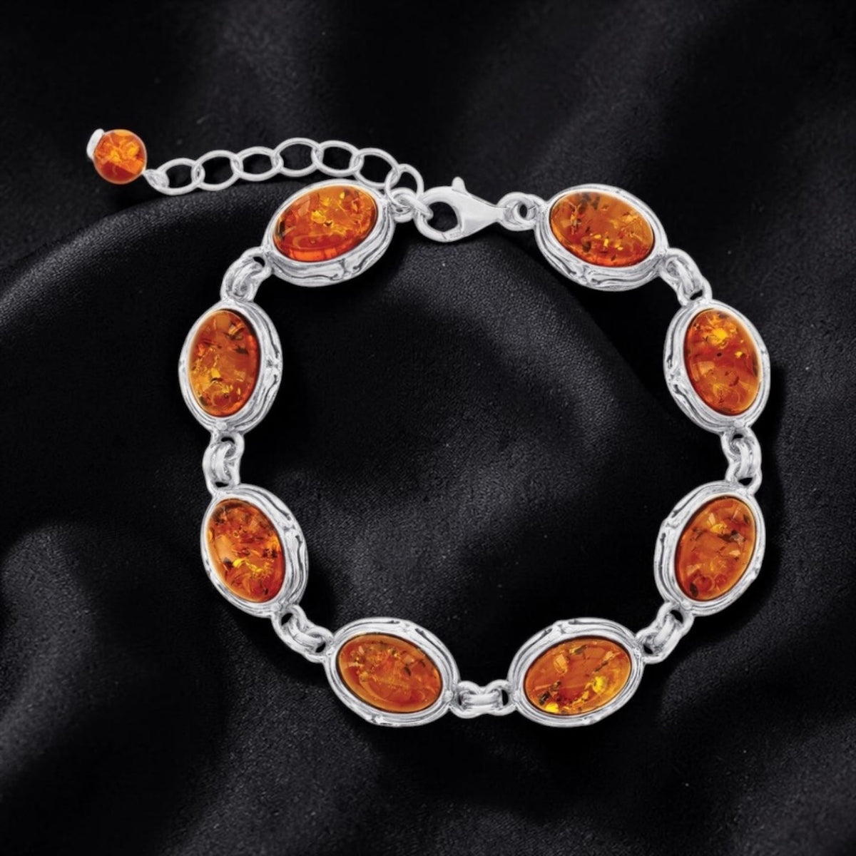 Sterling Silver Oval Amber Designed Outline Bracelet
