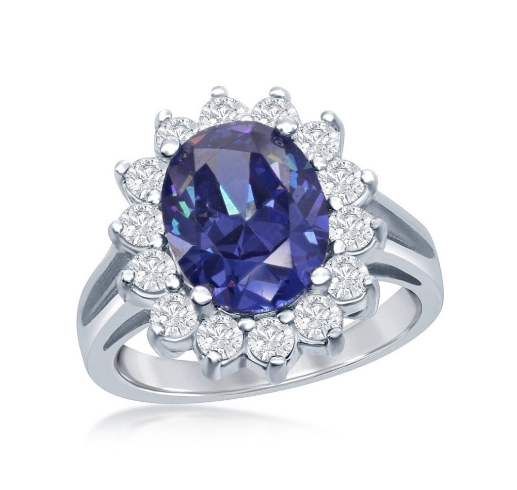 925 Sterling Silver Royal Oval Tanzanite in Crystal setting