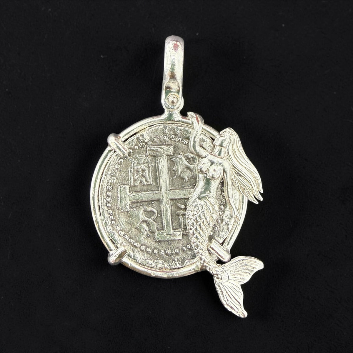 Replica of Atocha Coin Pendant in Mermaid Bezel 925 solid sterling silver
