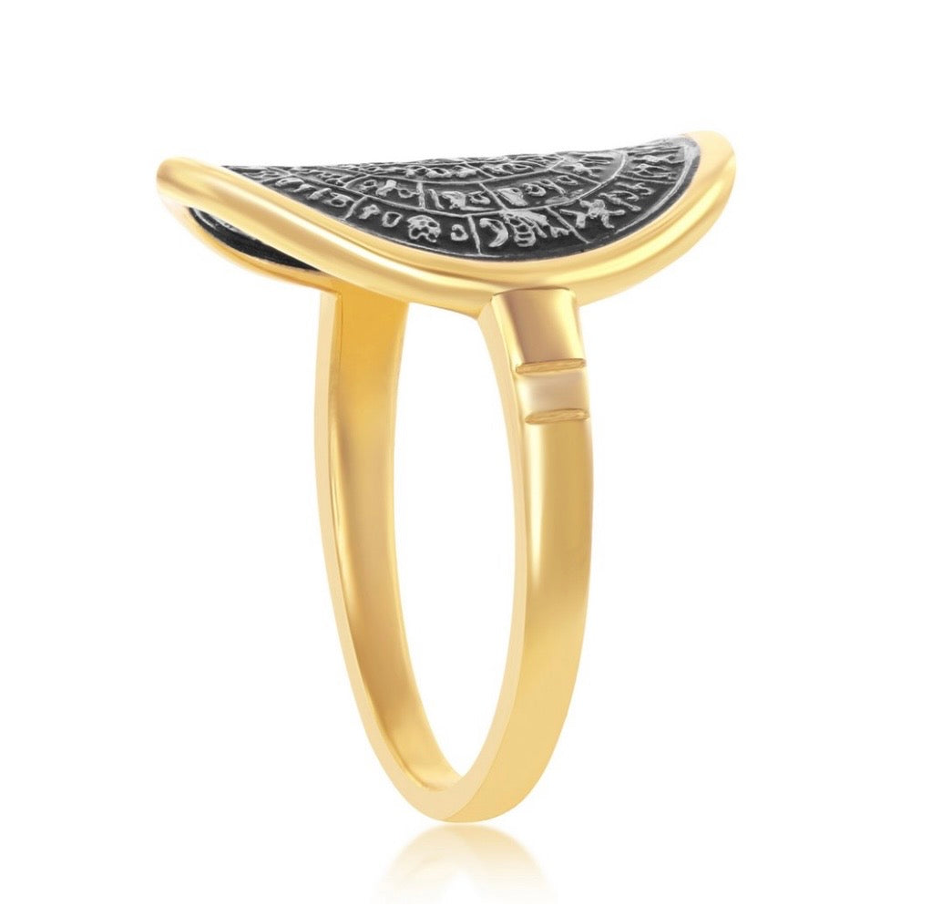 Sterling Silver Phaistos-Replica Coin Ring - Gold Plated