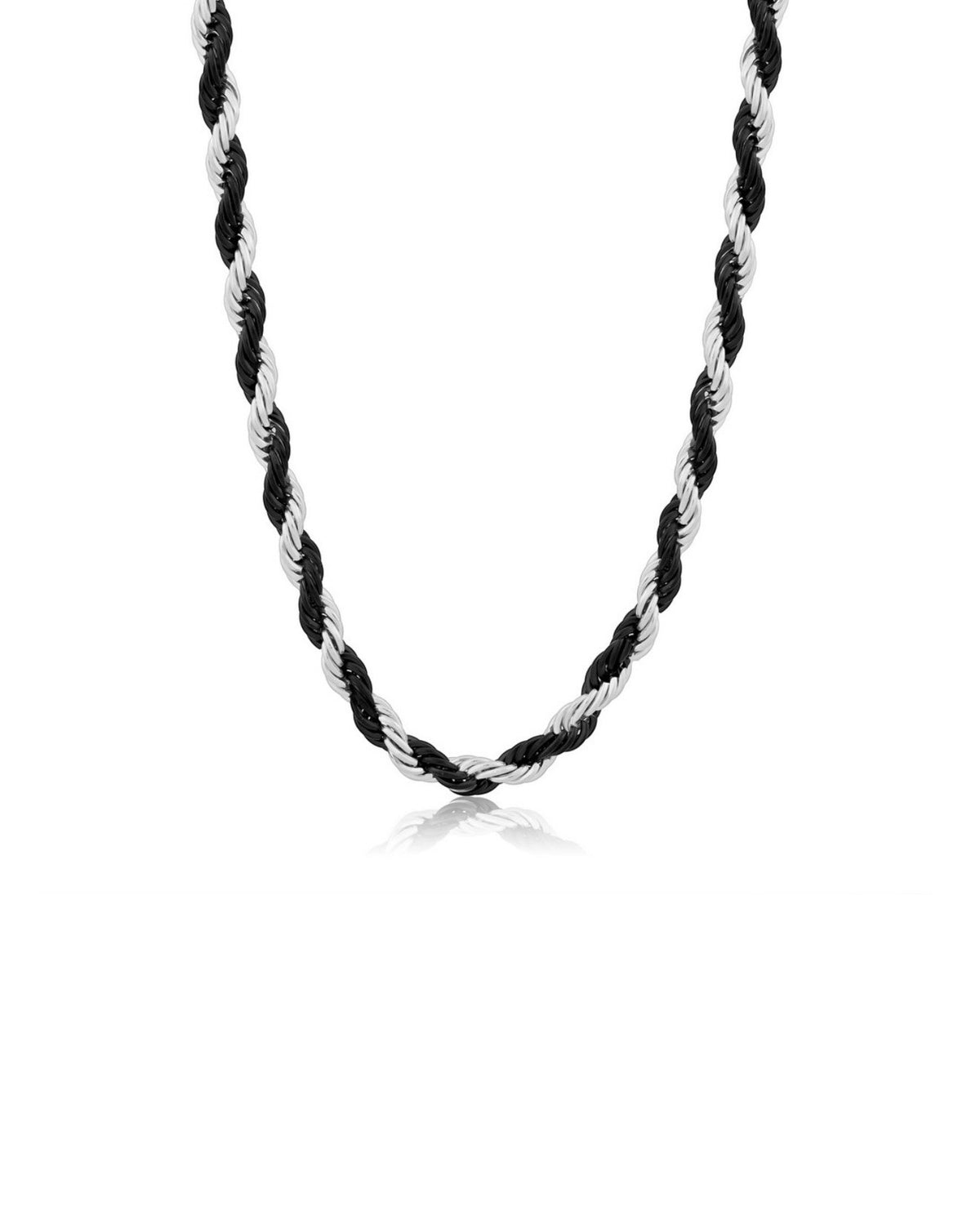 Stainless Steel 5mm Two-Tone Men’s Rope Chain - Black & Silver