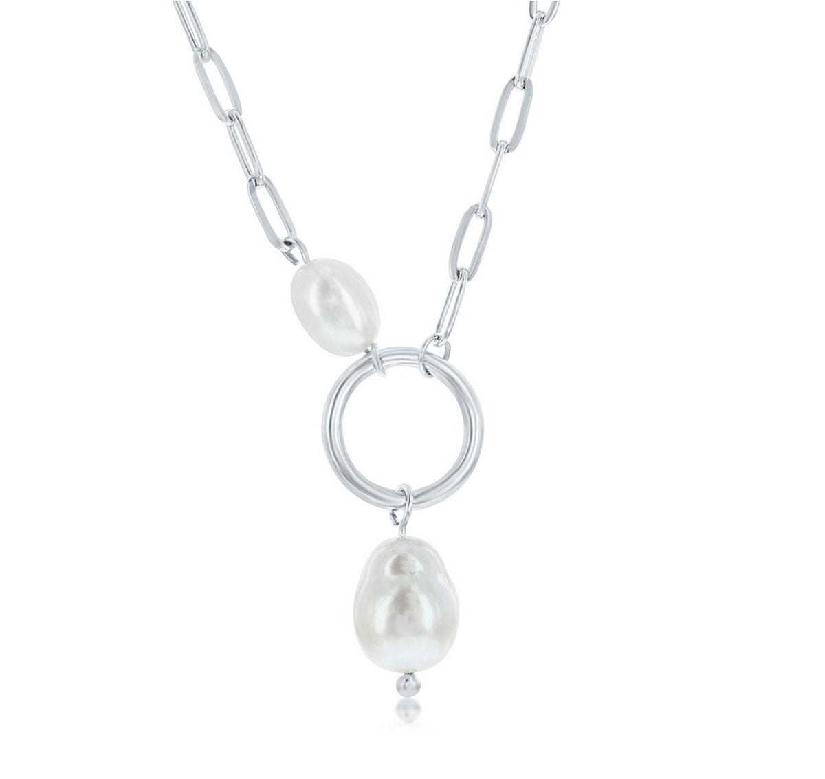 Sterling Silver Freshwater Pearl Paperclip Necklace
