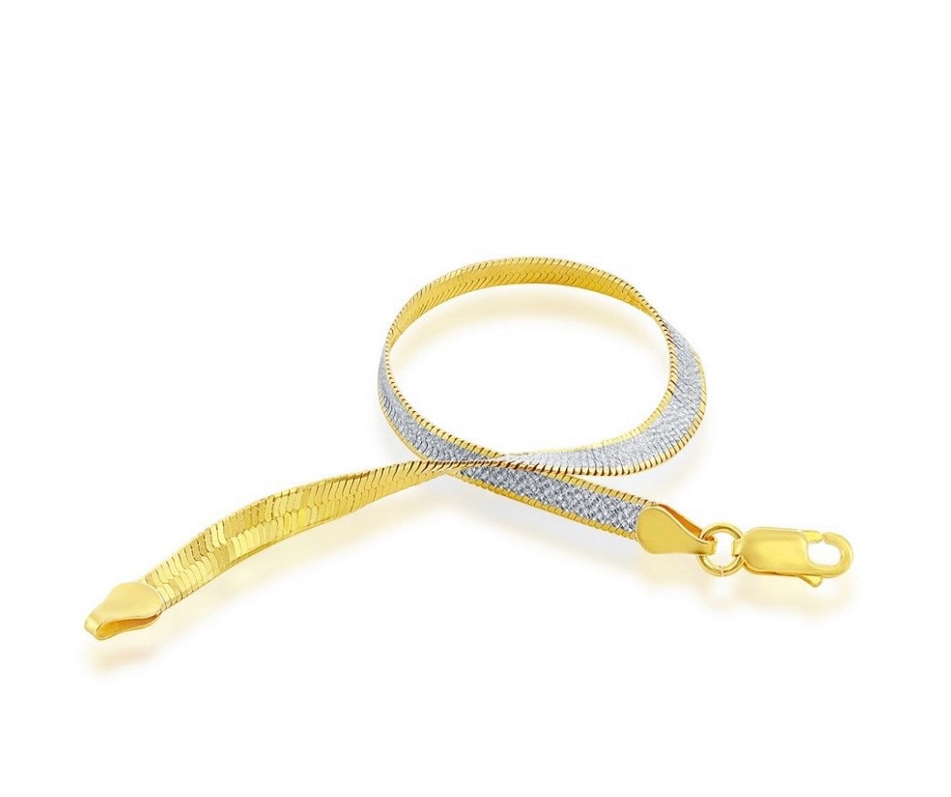 Sterling Silver, 4mm Reversible Herringbone Chain - Two-Tone
