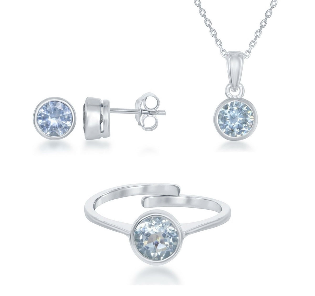 Sterling Silver "March" Birthstone Set - Created Aquamarine
