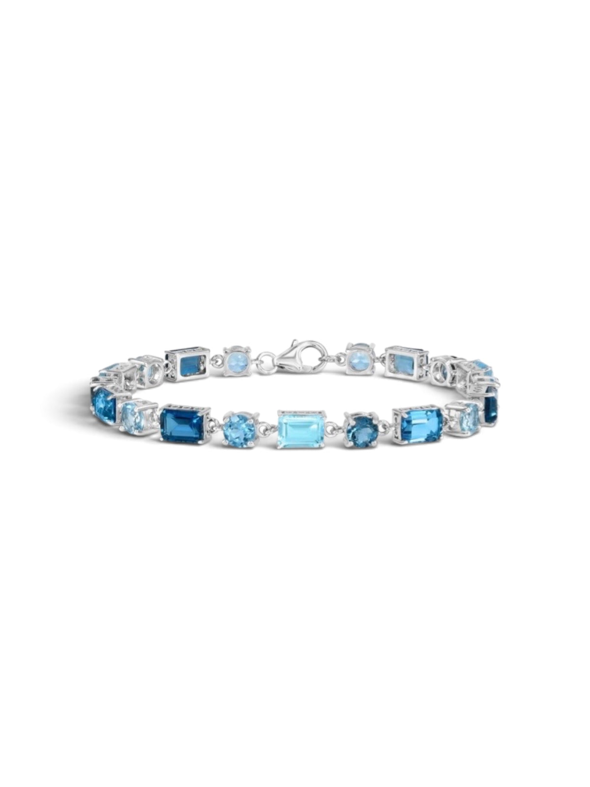 Sterling Silver Round & Emerald-Cut 17.05cttw Gem Bracelet - Swiss, London, & Sky Blue Topaz