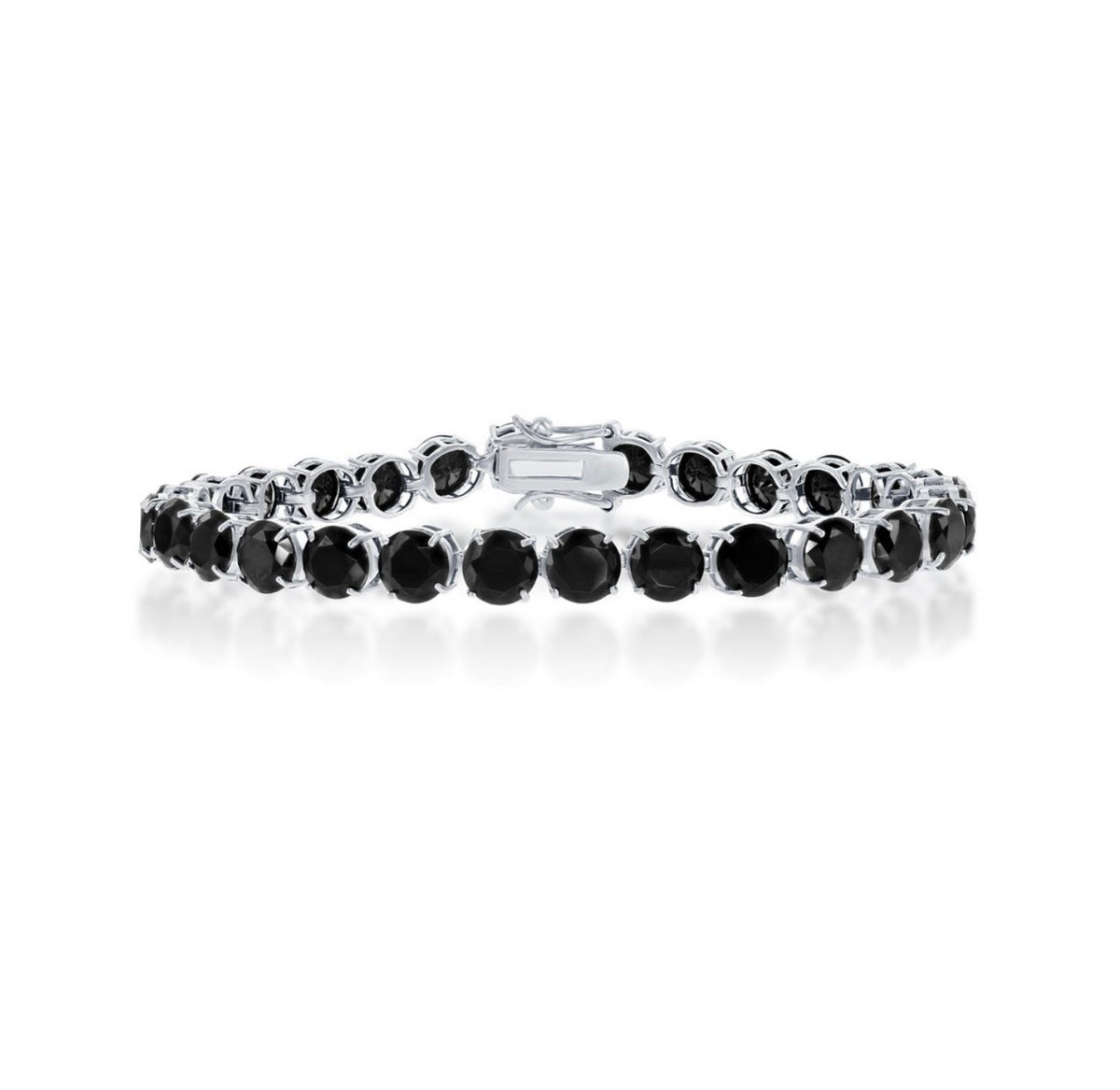Sterling Silver 8mm Round Black Spinnel Bracelet