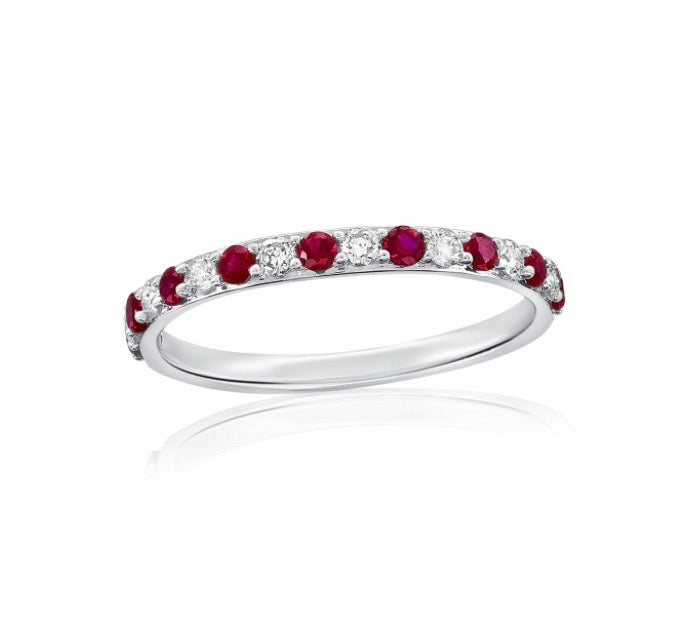 Sterling Silver, Alternating Lab-Grown 0.31ct Ruby & 0.20ct Diamond Half Eternity Ring