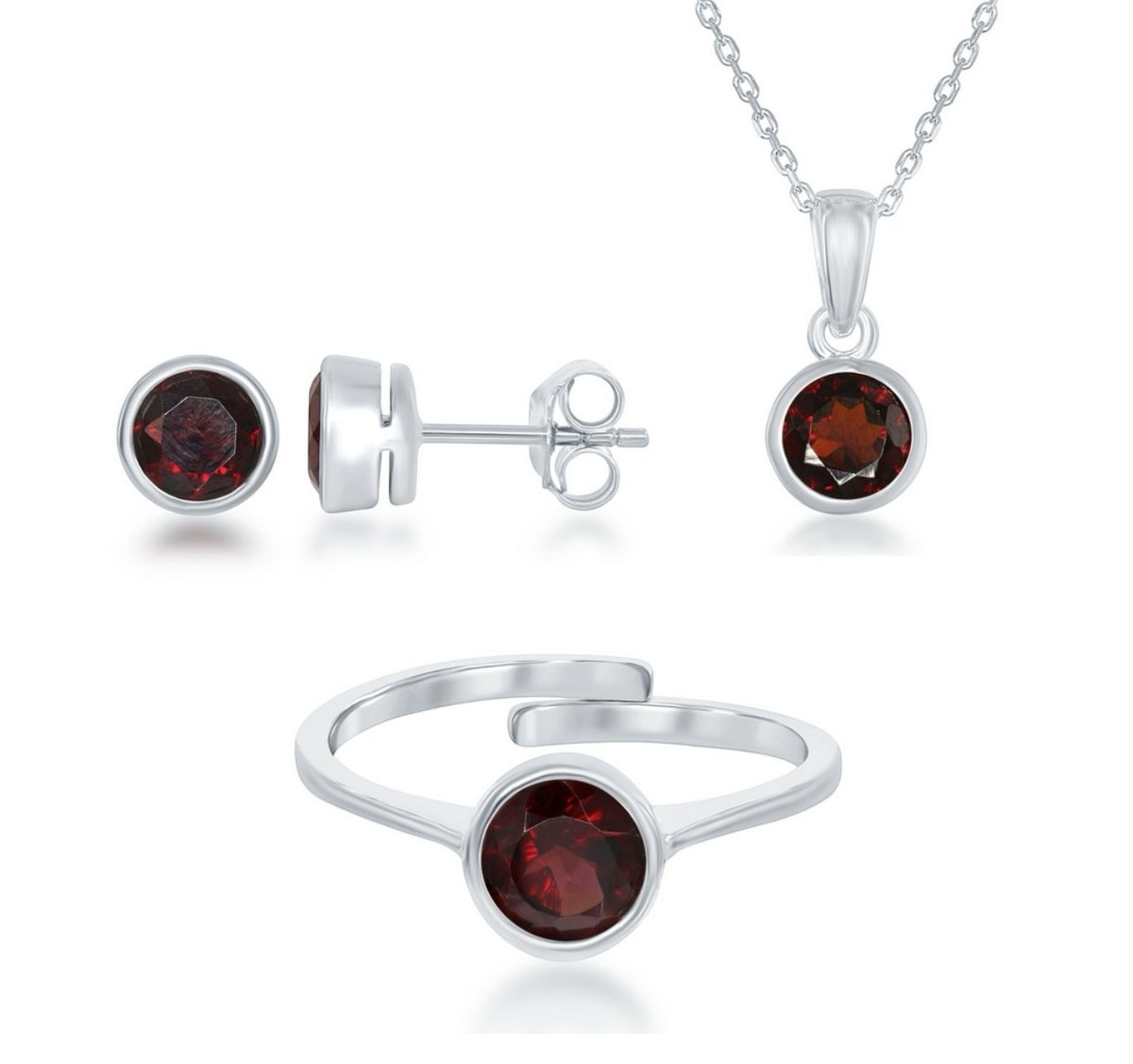 Sterling Silver "January" Birthstone Set - Garnet