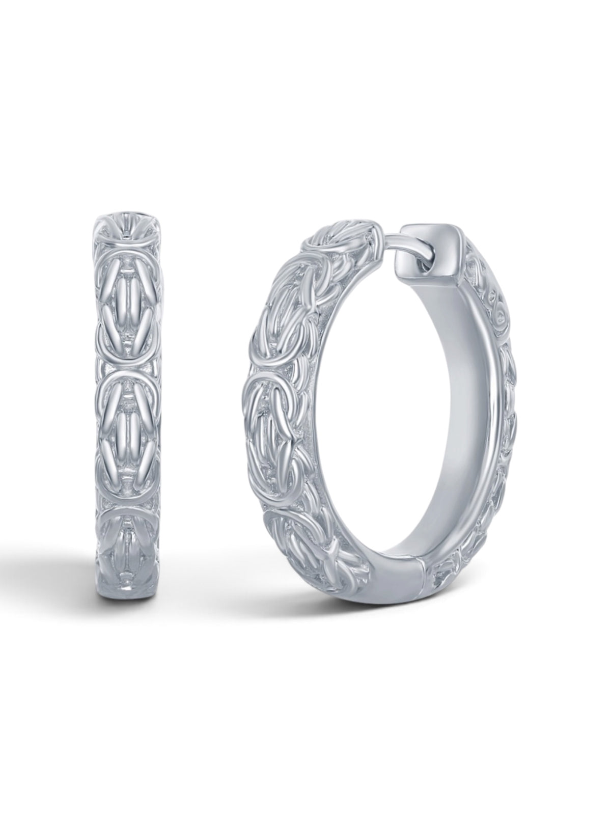 Sterling Silver, Byzantine Design 25mm Hoop Earrings