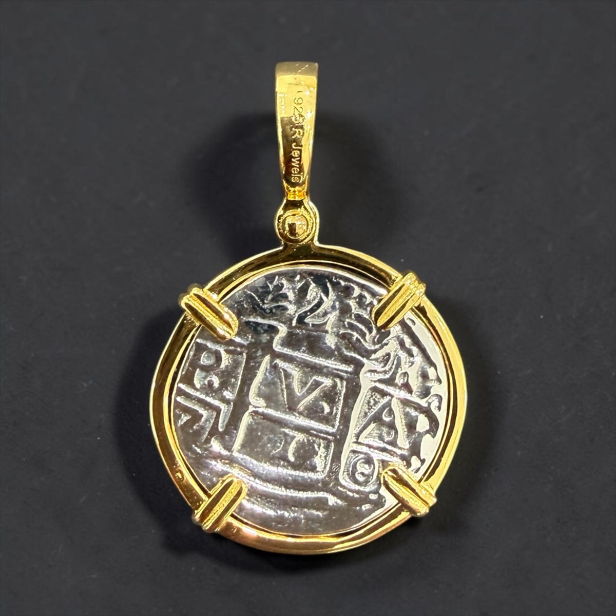 Replica of Atocha Shipwreck Coin Pendant 925 Sterling Silver Two Tone