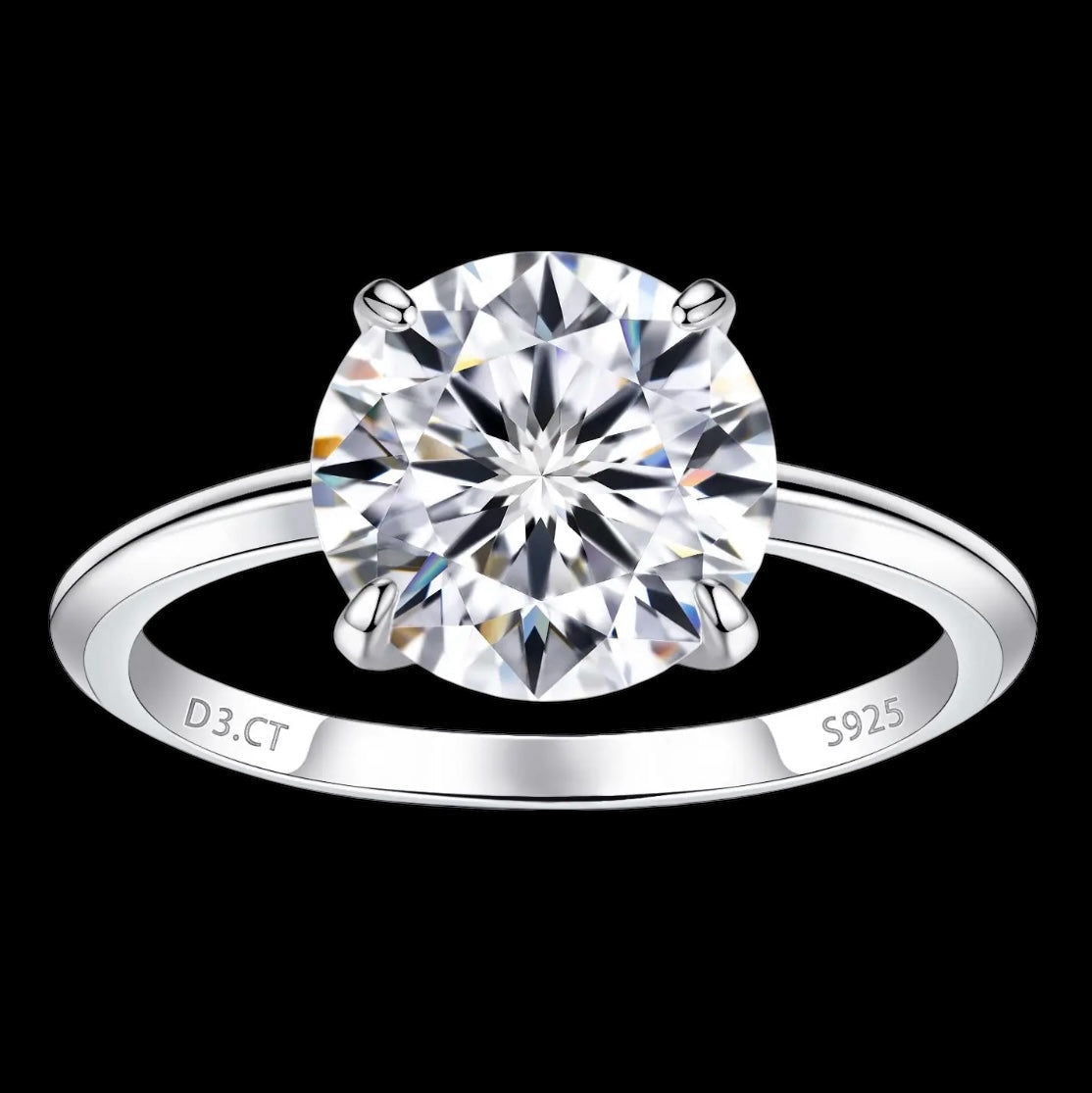 3 Carat Moissanite Round Cut Four-prong Setting Ring