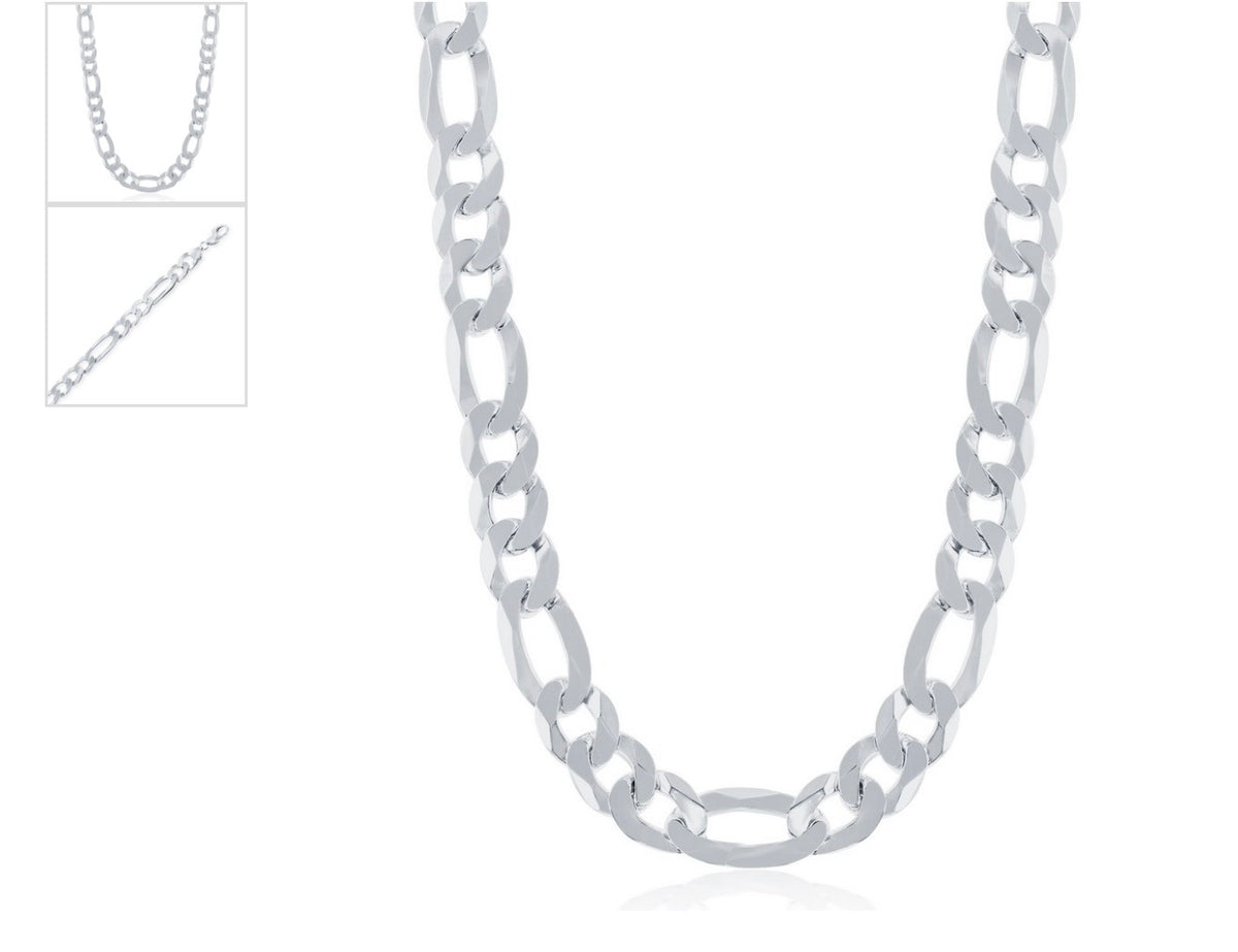 Sterling Silver 8.6mm Figaro Chain - Rhodium Plated MEN'S COLLECTION