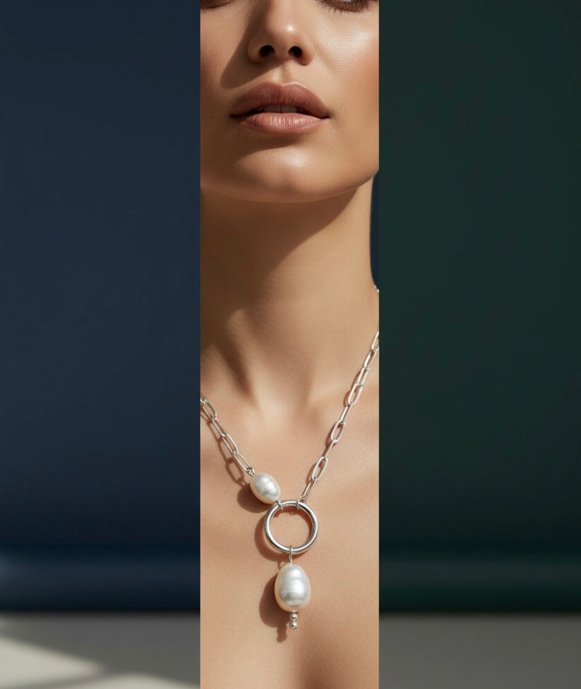 Sterling Silver Freshwater Pearl Paperclip Necklace