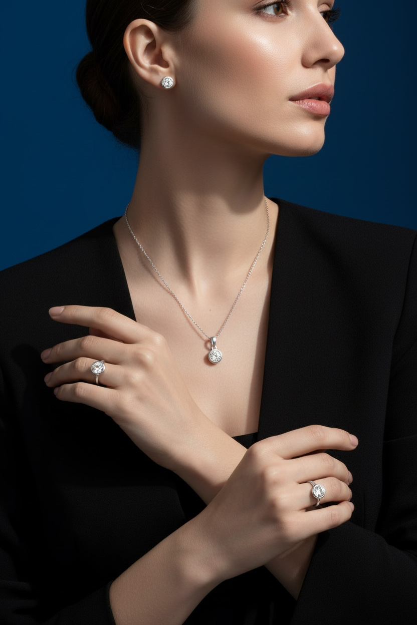 Sterling Silver "April" Birthstone Set - White Topaz
