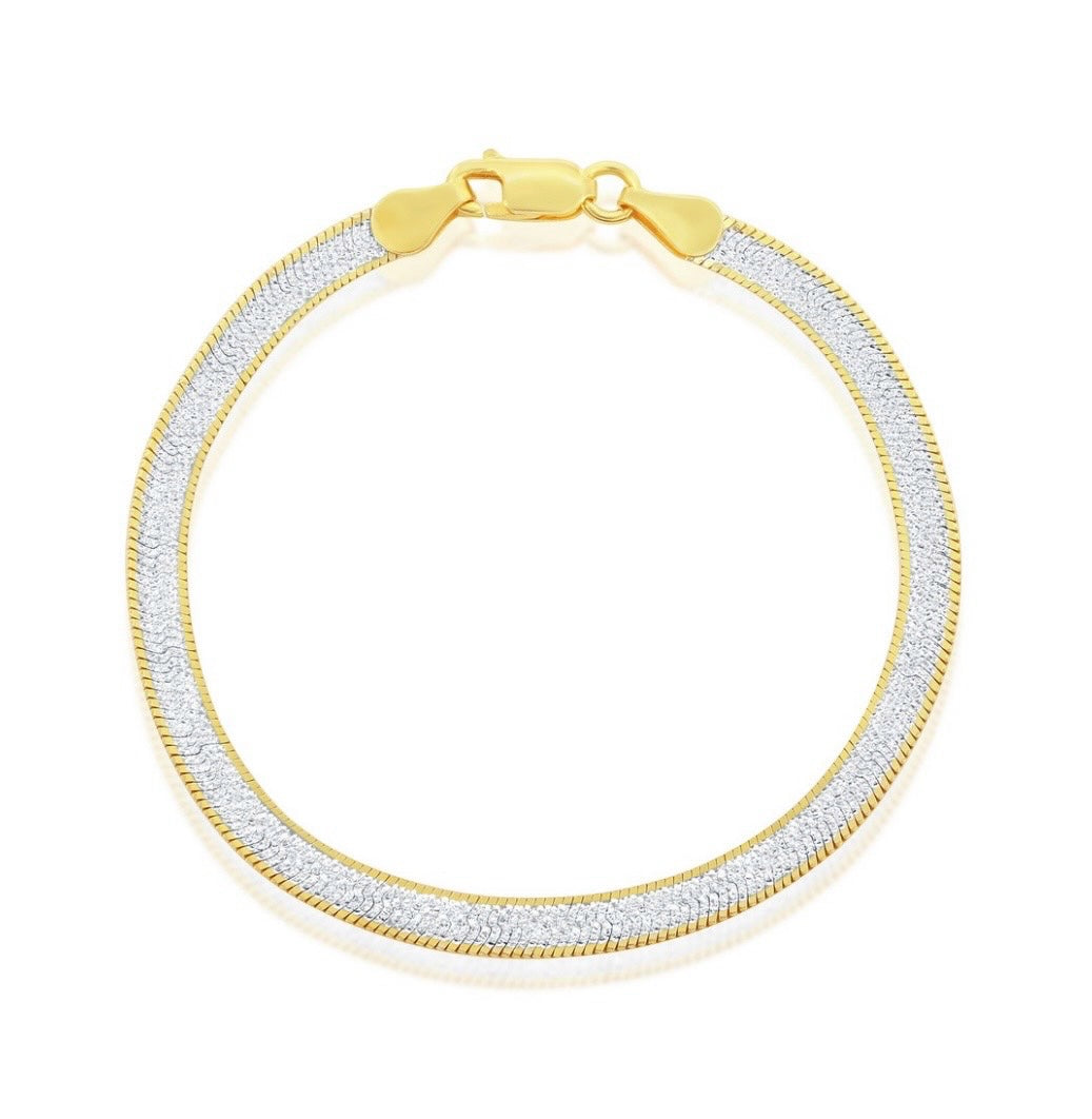 Sterling Silver, 4mm Reversible Herringbone Chain - Two-Tone