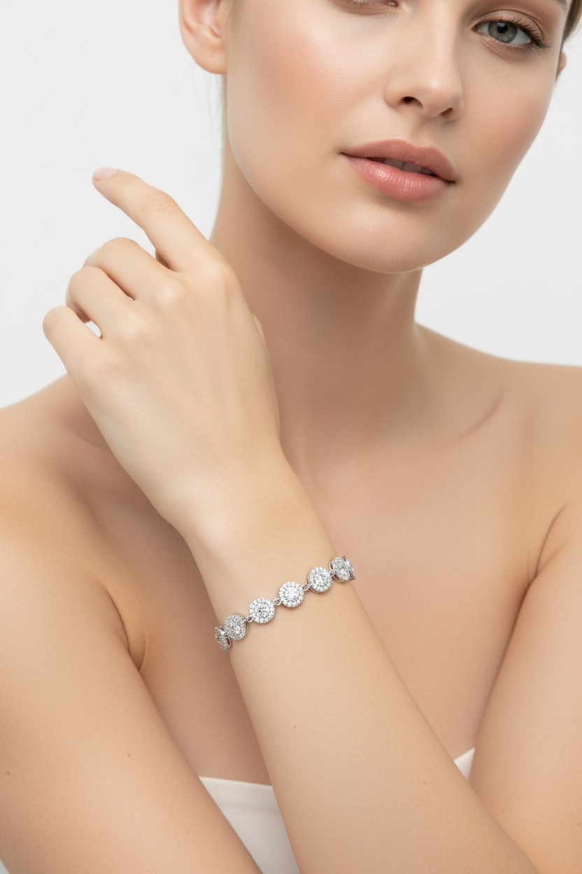 Sterling Silver, Round Link Diamond Bracelet - (567 Stones)