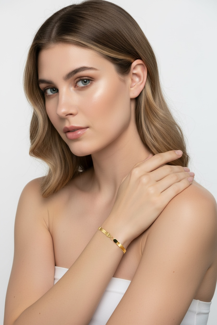 Sterling Silver, 4mm Herringbone Bracelet - Gold Plated