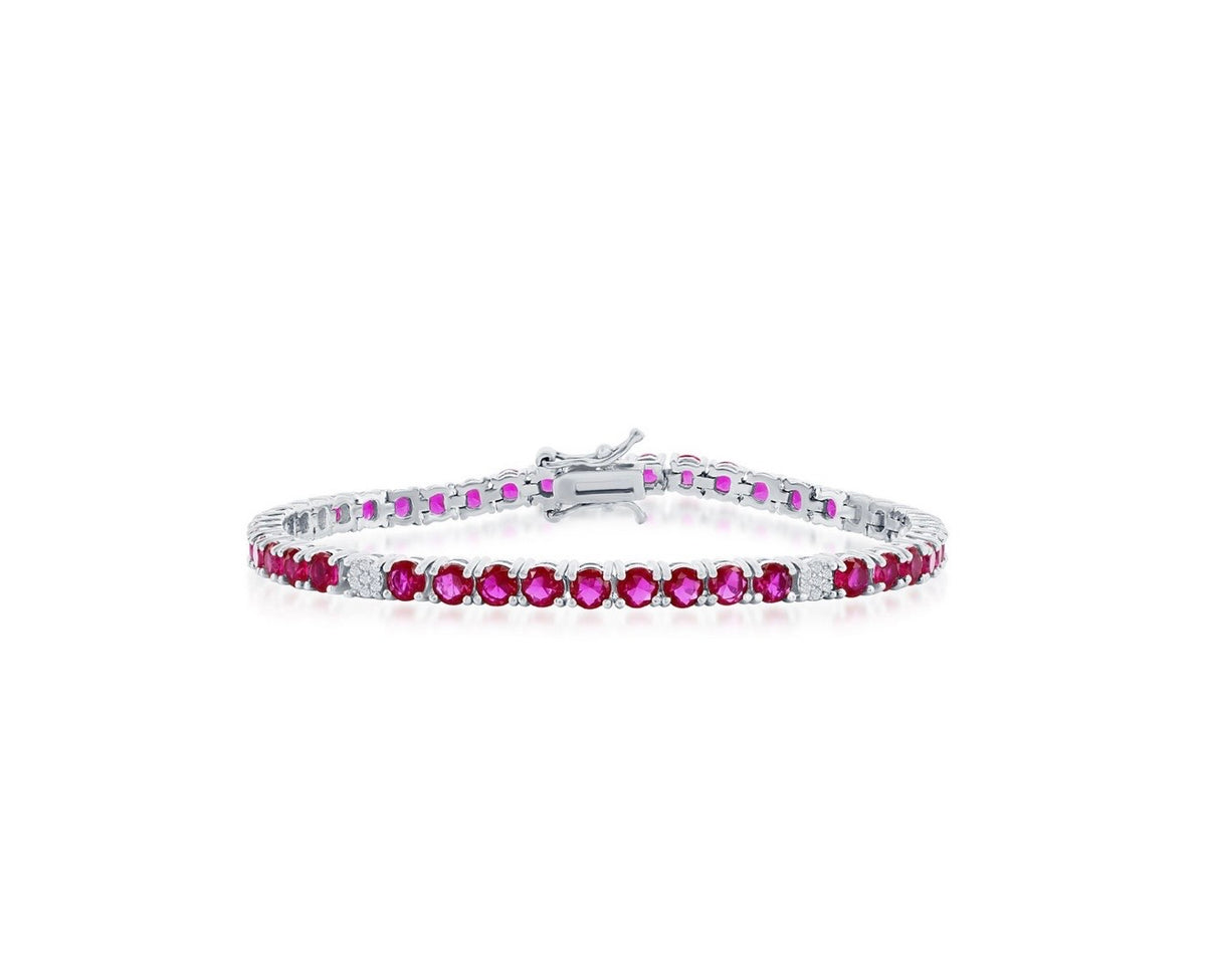 Sterling Silver, 3.5mm Round CZ Tennis Bracelet - Emerald Spinel