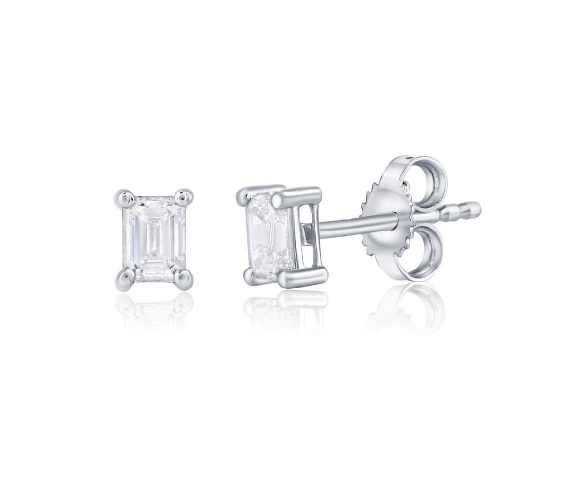 Sterling Silver, Lab-Grown 5x4mm Emerald-Cut Diamond Studs