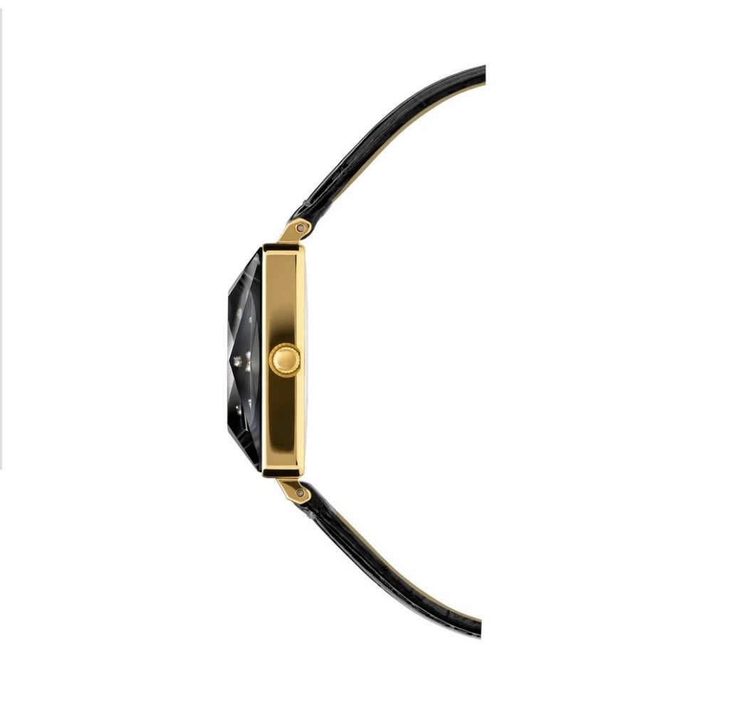 FACET PRINCESS, Princess-Cut, Gold Plated Swiss Quartz Watch, 15mm Band - Black Dial