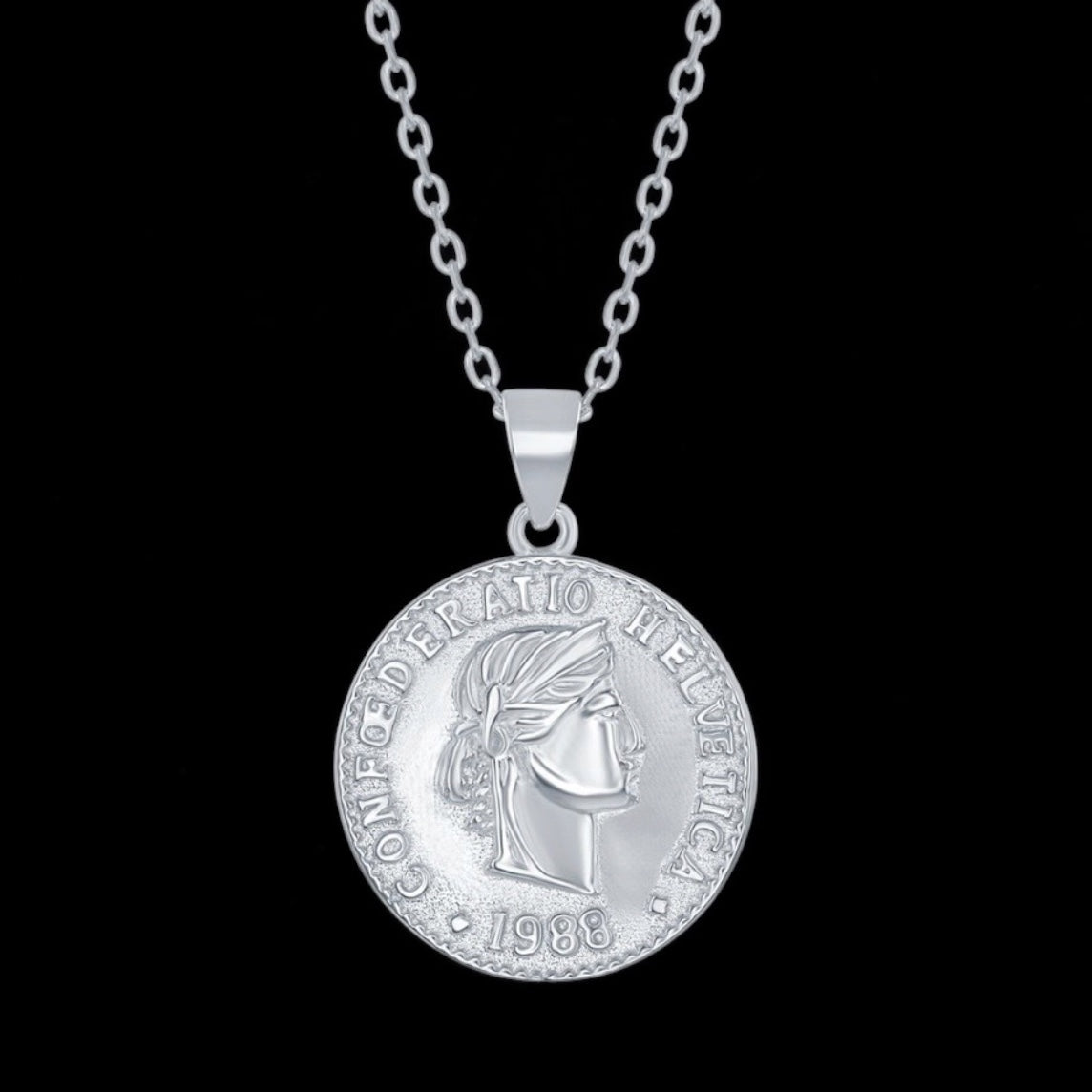 Sterling Silver Confoederatio Helvetica Coin Style Necklace