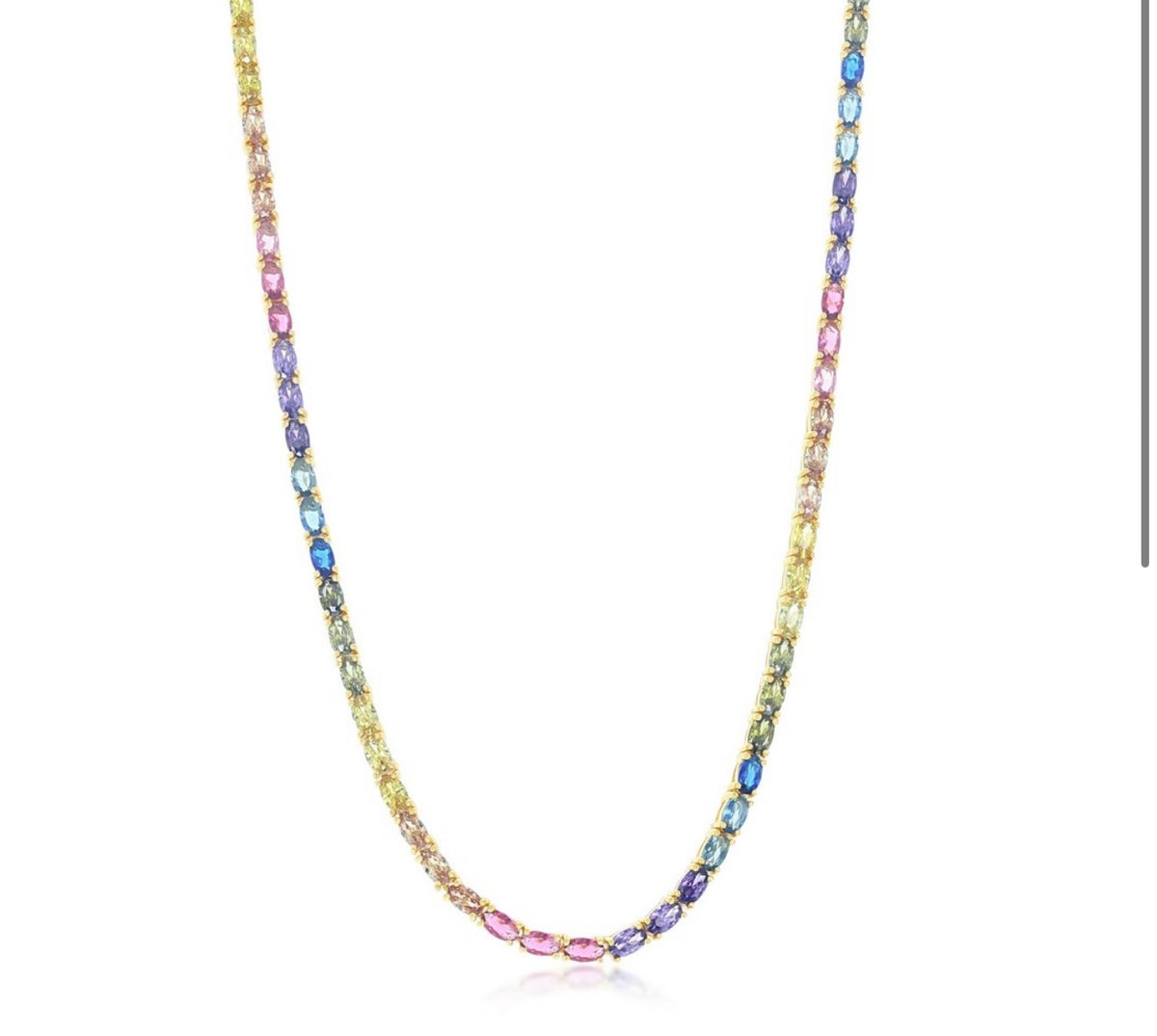 Sterling Silver, Oval Rainbow Crystal Necklace