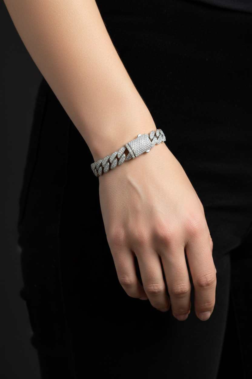 Sterling Silver 10mm Heavy Curb Bracelet 3.80cttw Moissanite
