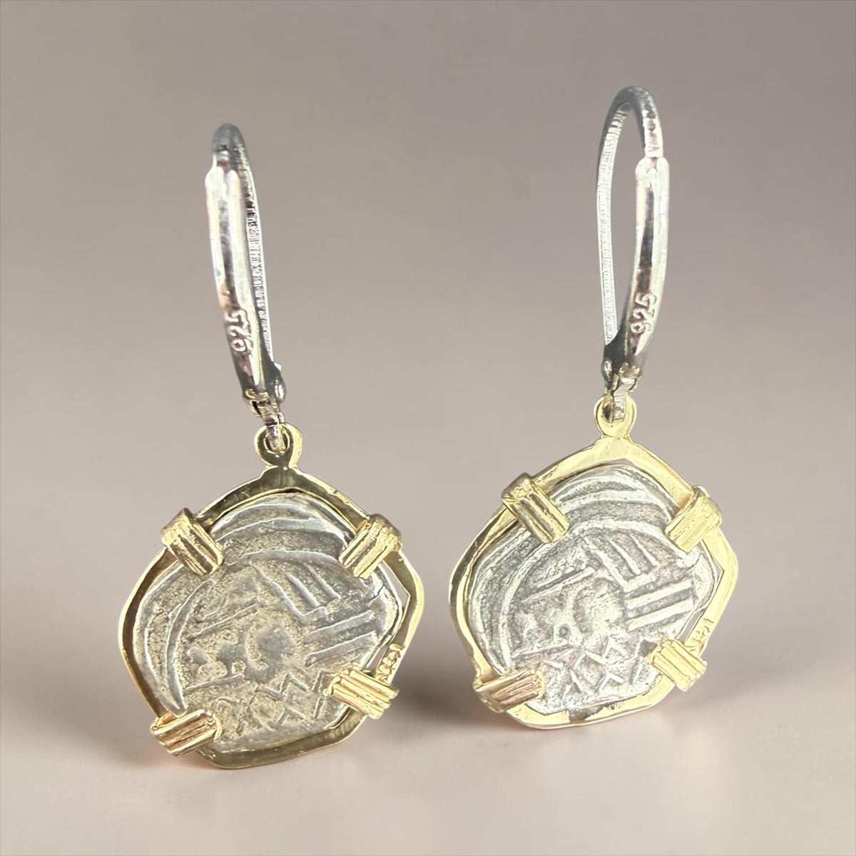 Replica Shipwreck Coin Earring 925 silver and 14k real gold