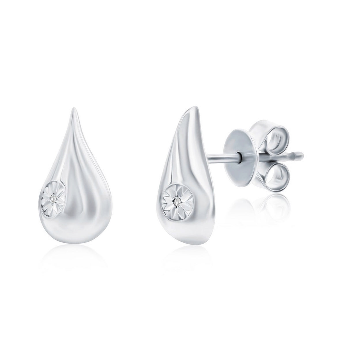 Sterling Silver, Pearshaped, 0.01cttw Diamond Earrings