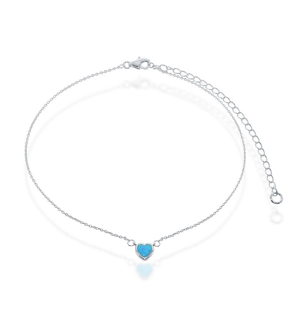 Sterling Silver Blue Inlay Opal Heart Choker VALENTINE JEWELRY