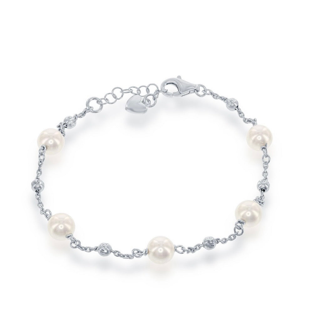 Sterling Silver 6mm Pearls with Moon Beads Bracelet