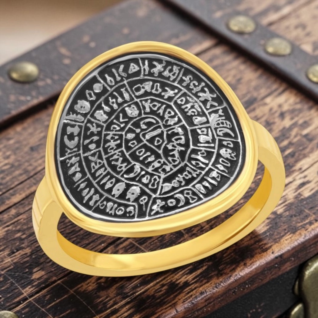 Sterling Silver Phaistos-Replica Coin Ring - Gold Plated