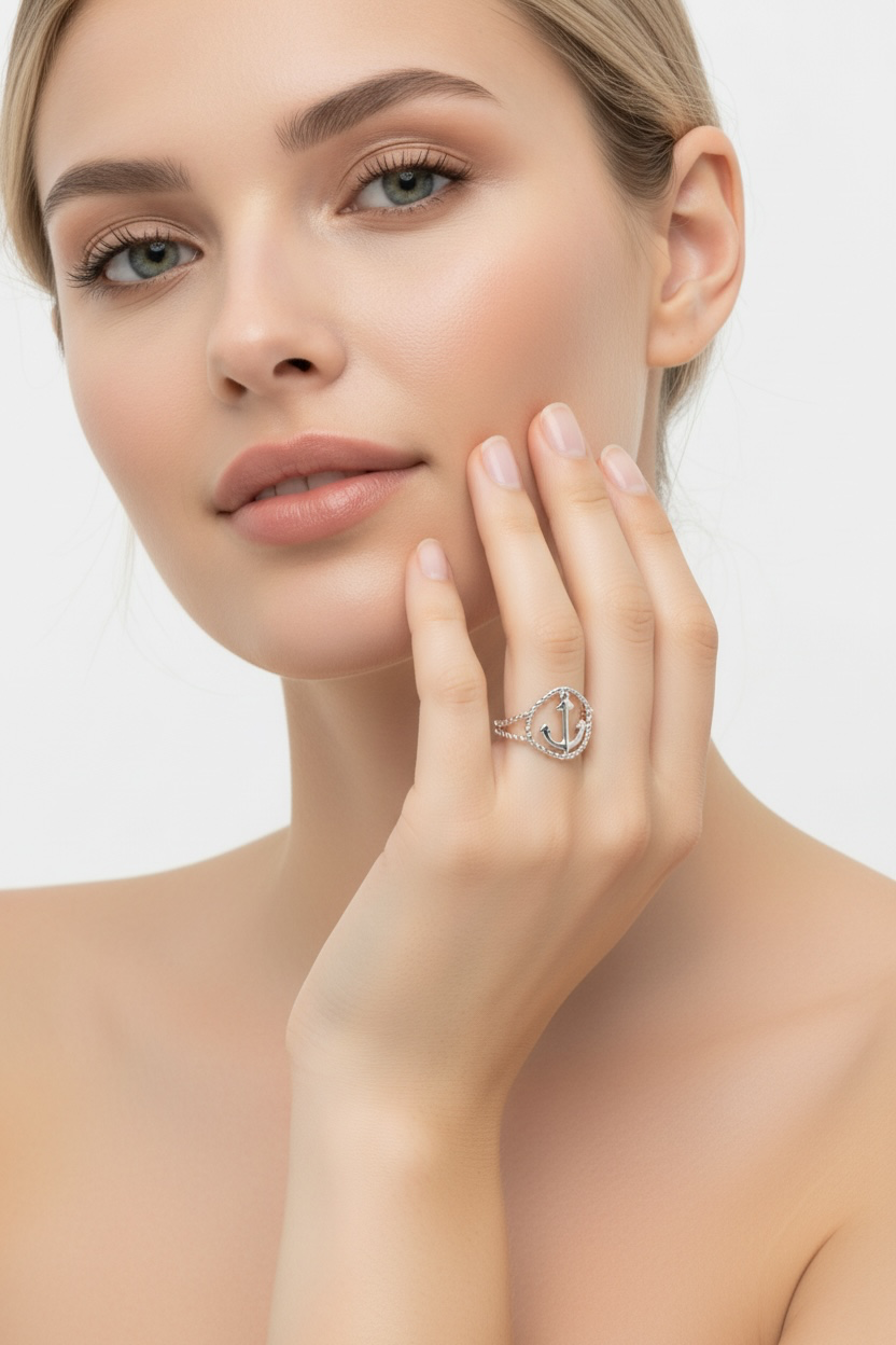 Sterling Silver Rope Design Anchor Ring