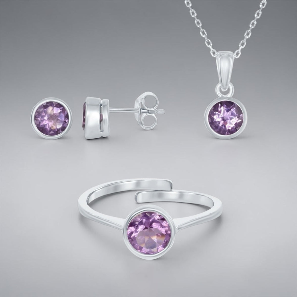 Sterling Silver "February" Birthstone Set - Amethyst
