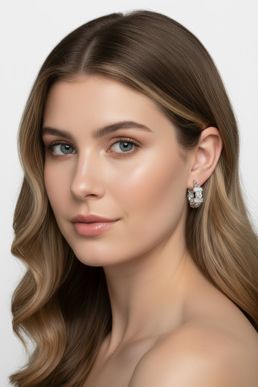 Sterling Silver, 22mm Byzantine Design CZ Hoop Earrings
