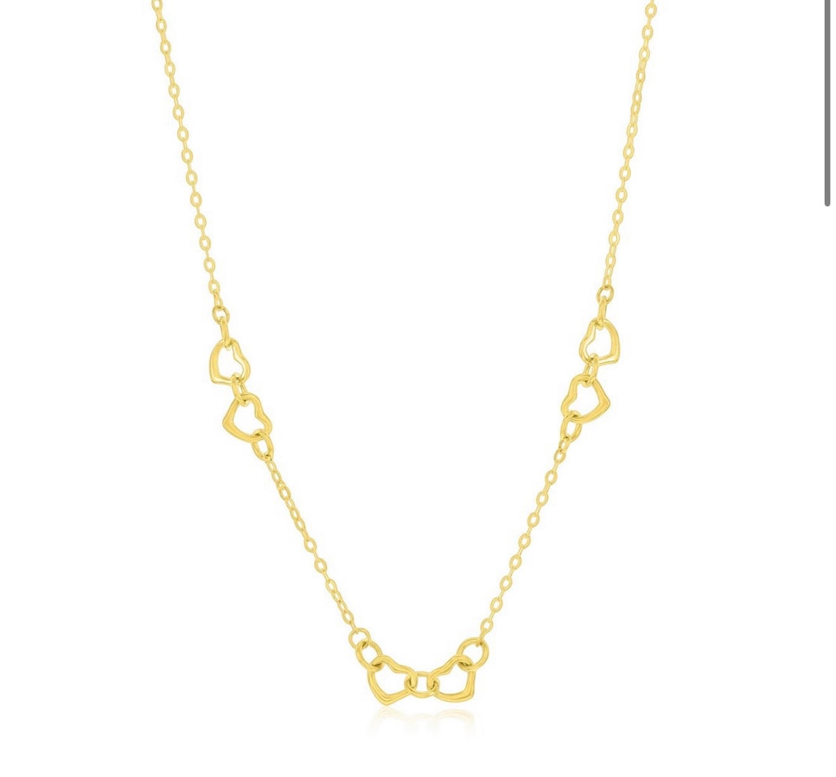 14K Yellow Real Solid Gold, Double Heart Necklace