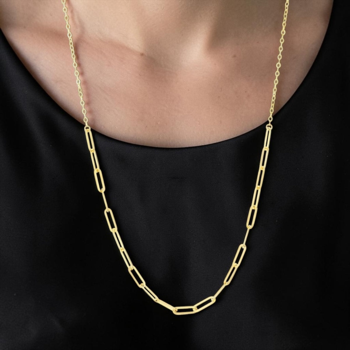14K Real Gold, Paperclip Necklace