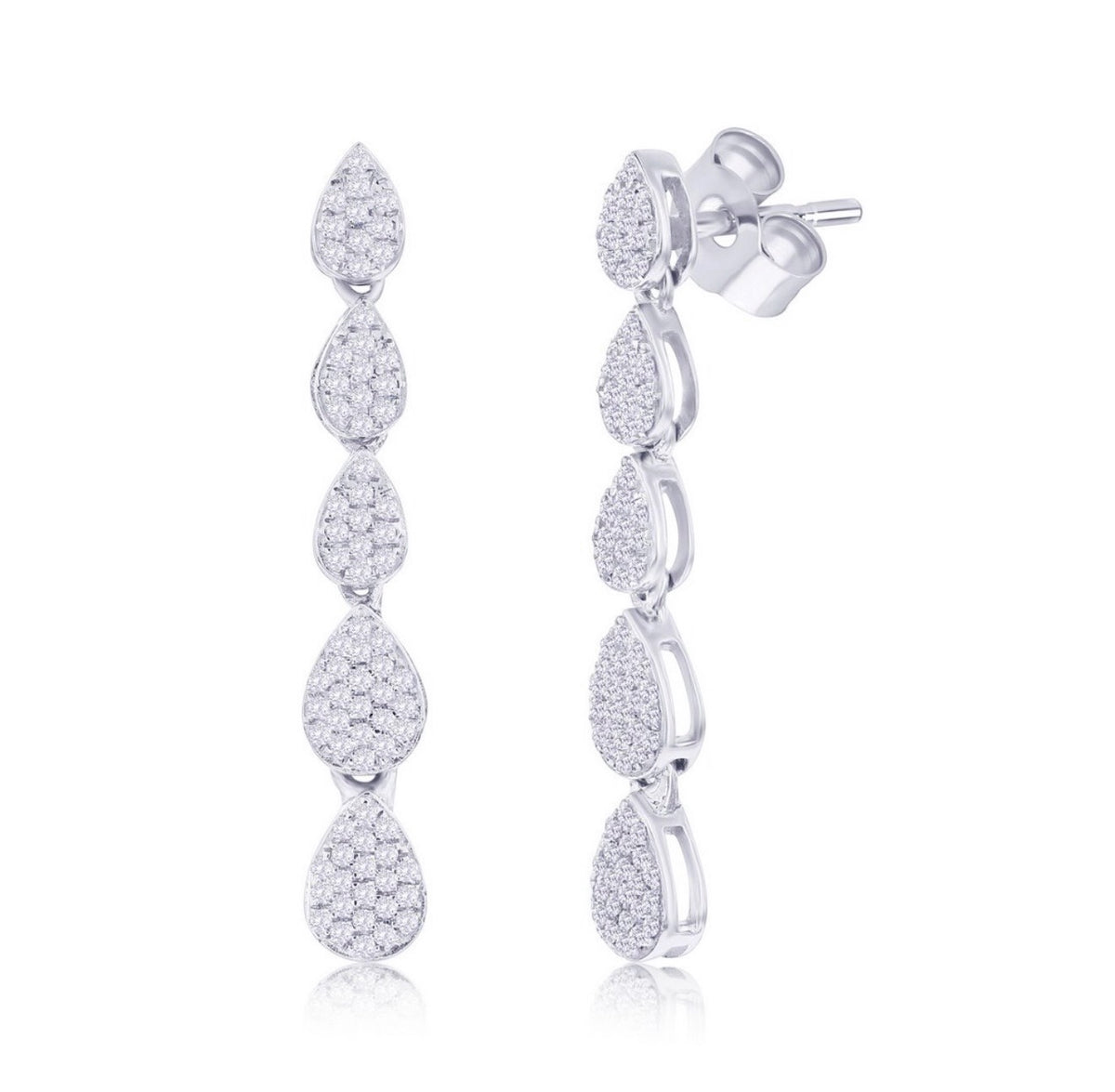 Sterling Silver, Graduating Pearshaped Diamond Earrings