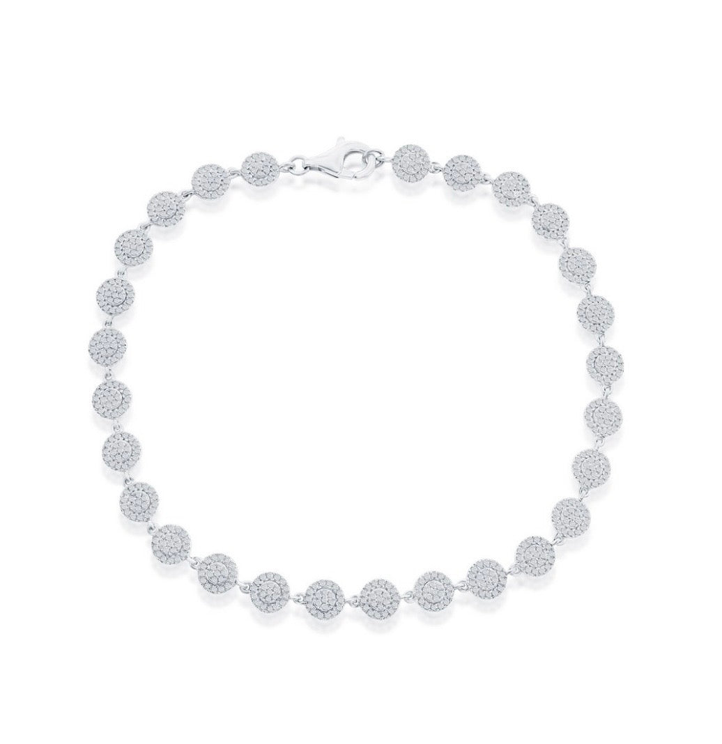 Sterling Silver, Round Link Diamond Bracelet - (567 Stones)