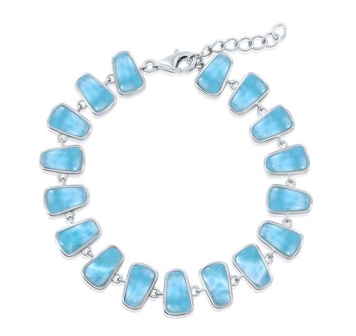 925 Sterling Silver, Triangle Design Larimar Link Bracelet