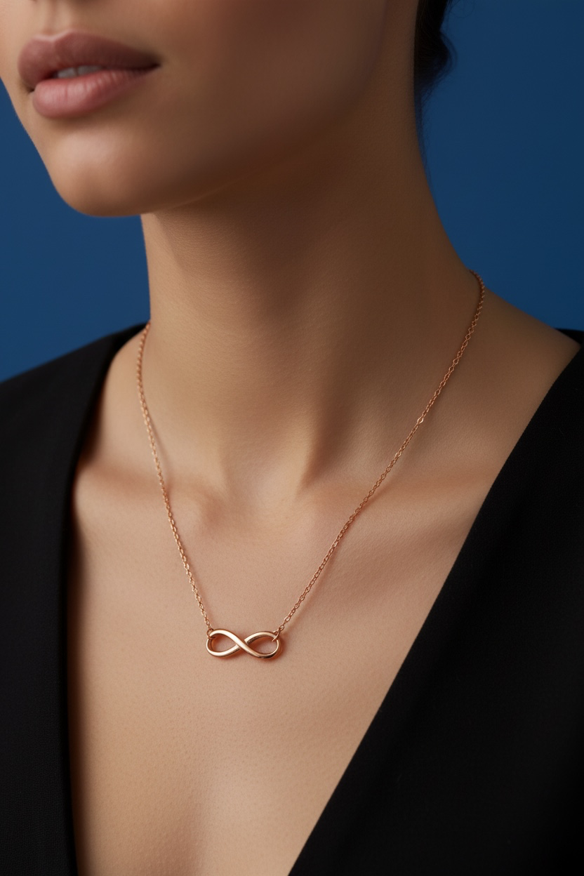 Sterling Silver, Infinity Necklace - Rose Gold