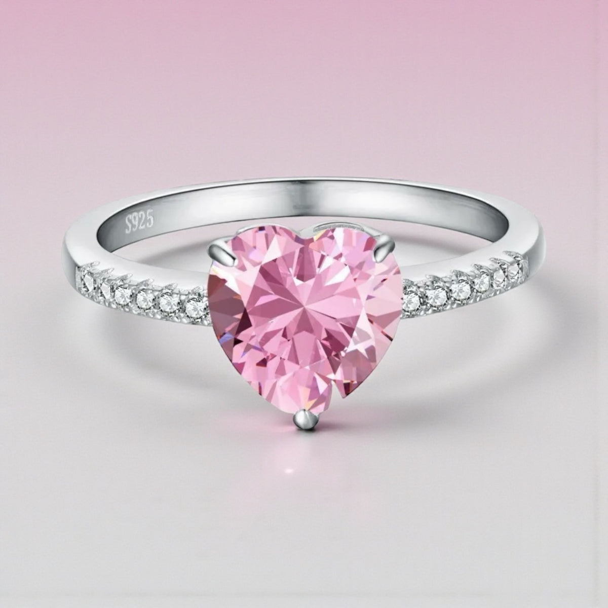 Pink Heart Cut Sterling Silver Ring