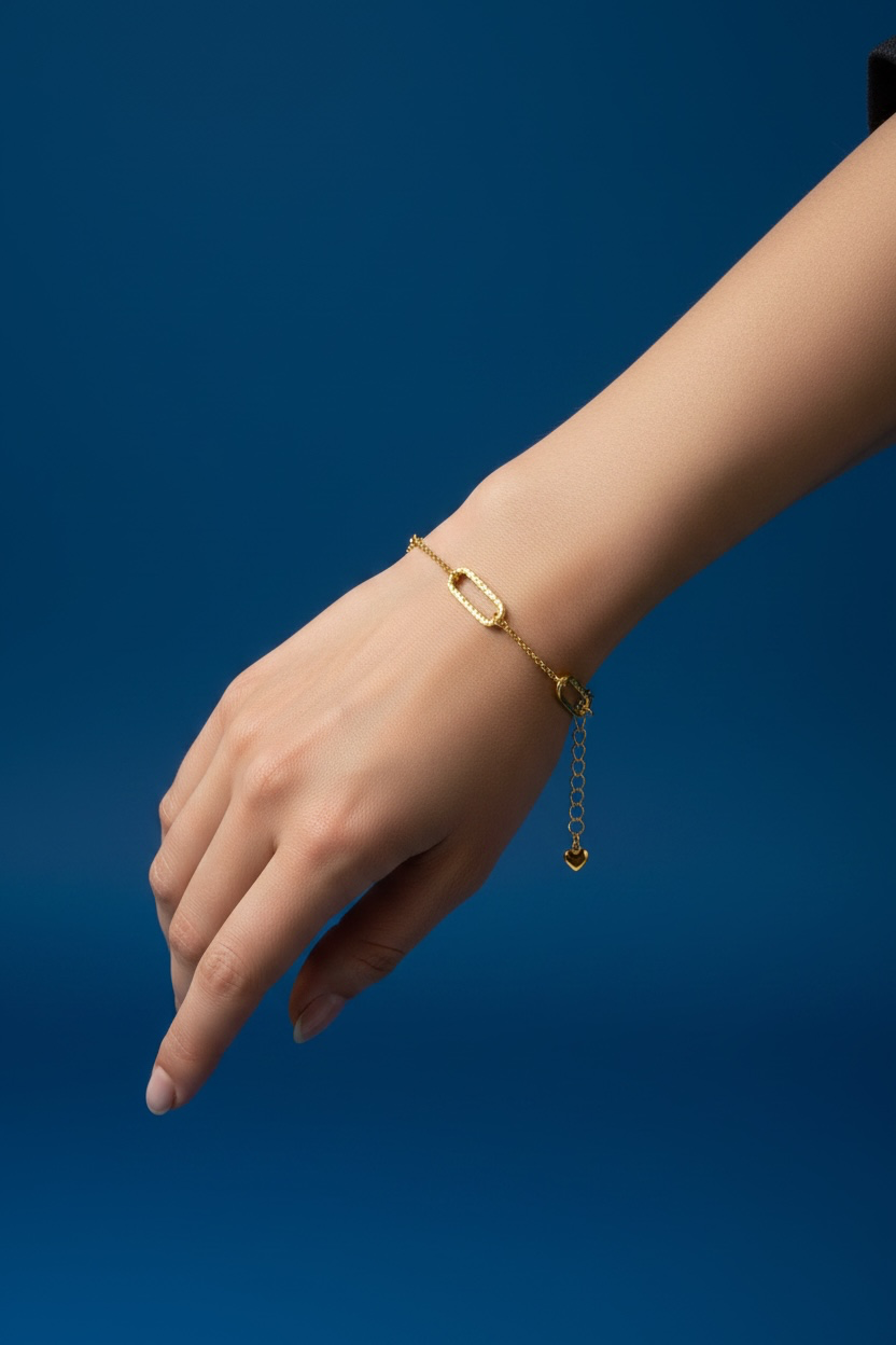 Sterling Silver Polished andTextured Paperclip Design Bracelet 14k Gold Plated
