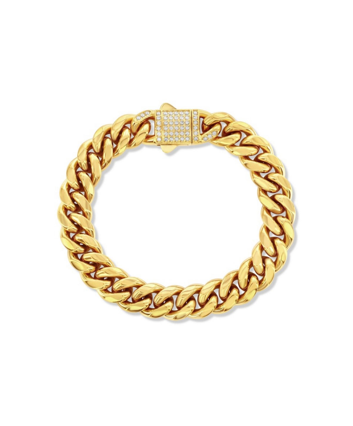 Stainless Steel 12mm Miami Cuban Lock Men’s Bracelet 8.5 inches Gold