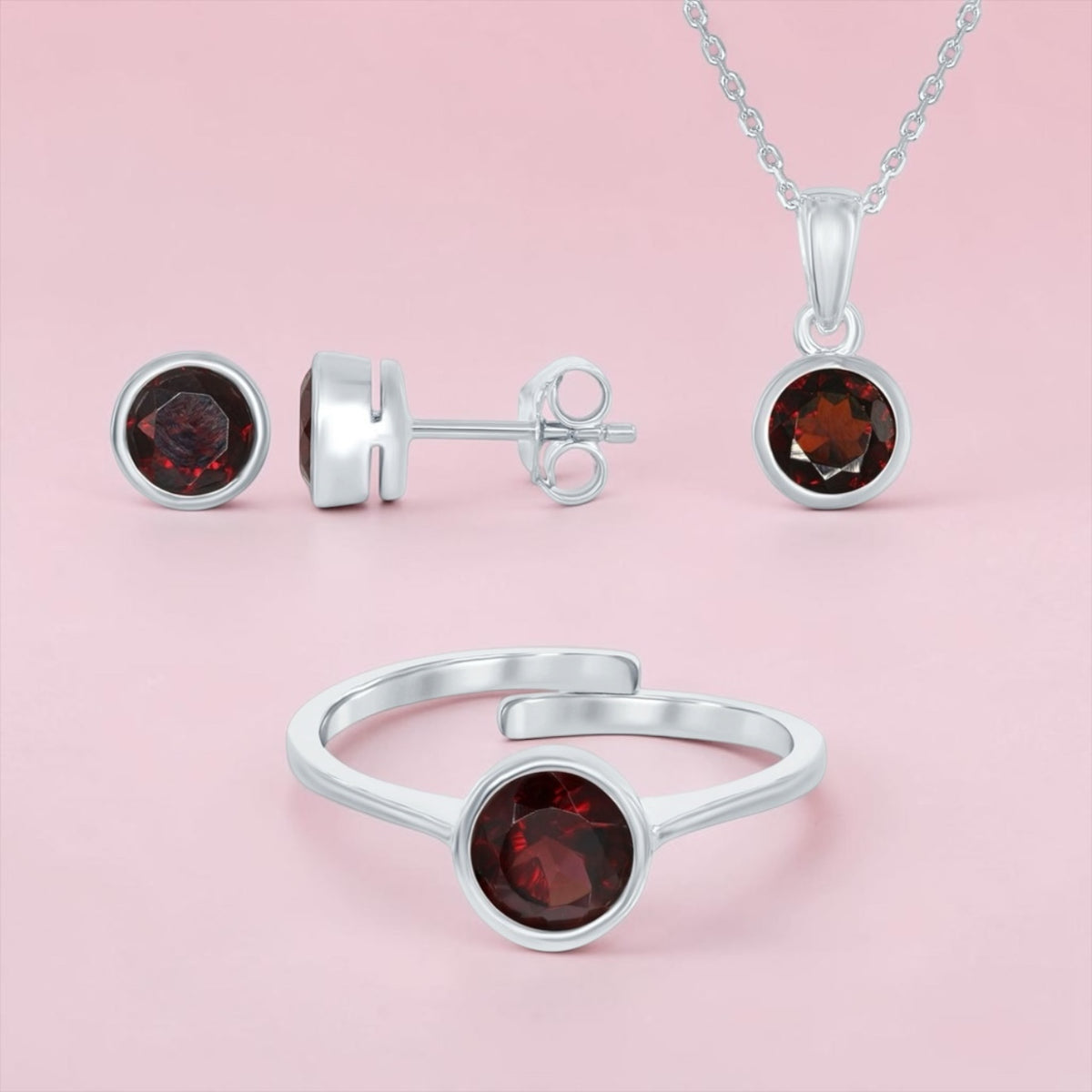 Sterling Silver "January" Birthstone Set - Garnet