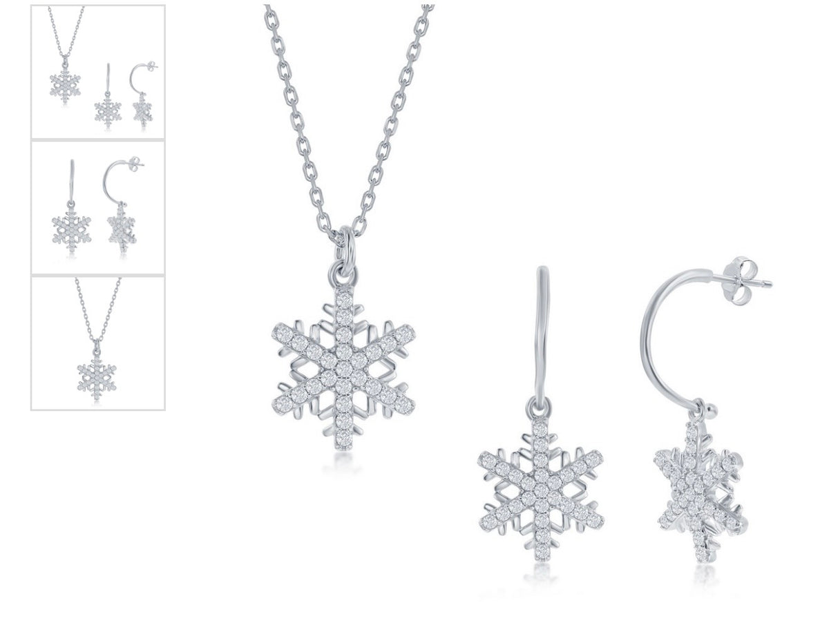 Sterling Silver Snowflake Necklace and Earrings Set