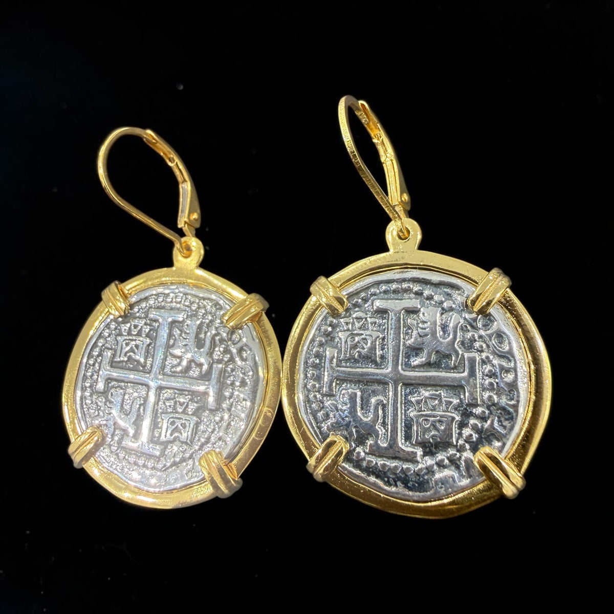 Replica Shipwreck Coin Earrings 925 sterling silver gold and silver two tone
