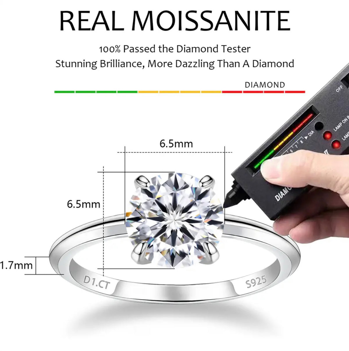 1 Carat Moissanite Round Cut Four-prong Setting Ring